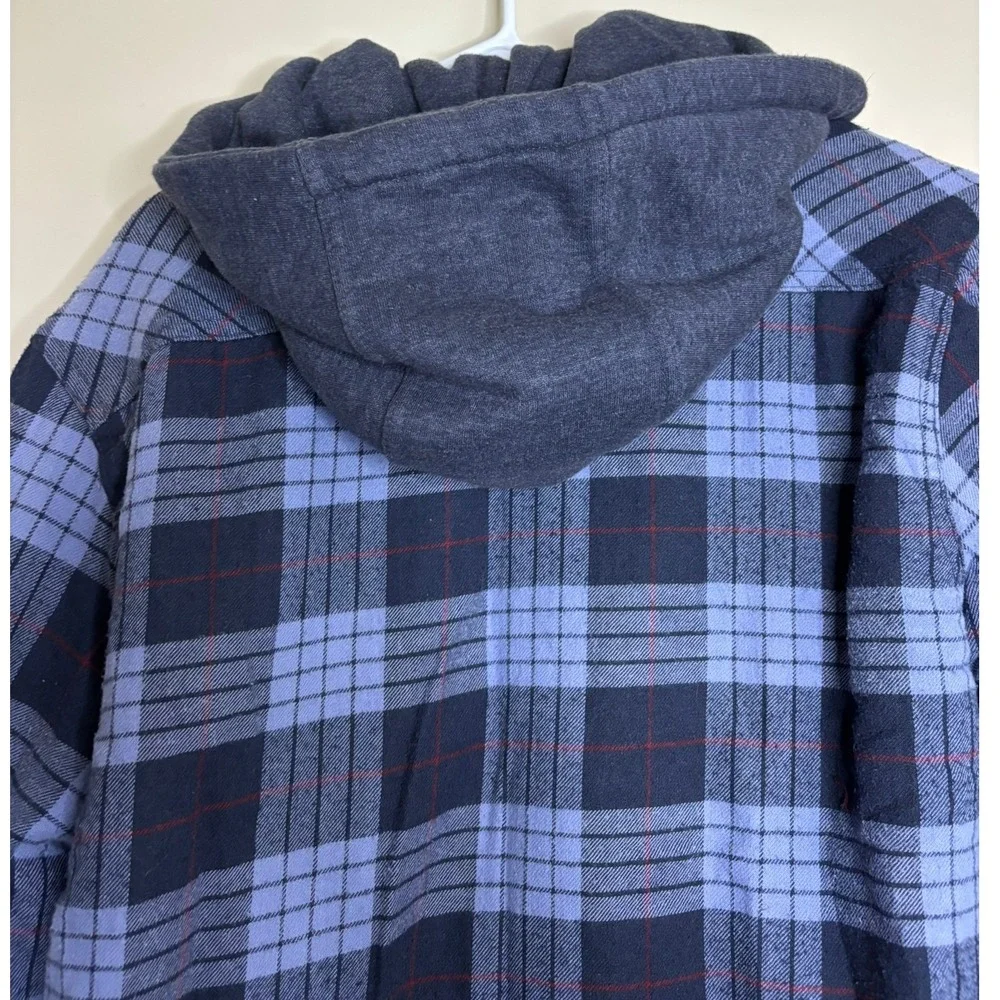 Cloudveil Mens Blue Plaid Sherpa‎ Lined Hooded Flannel Shirt Jacket Medium